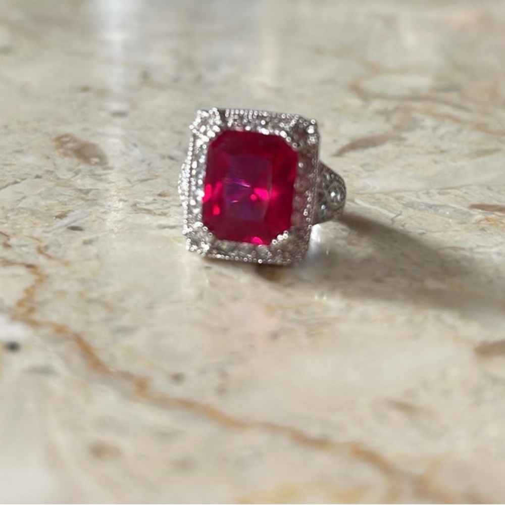 Red Ruby and CZ cocktail Ring